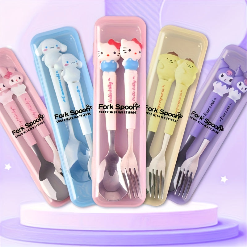 For Hello Kitty & for Kuromi Cartoon Stainless Steel Cutlery Set - Fork, Spoon, Knife for Home Dining, Picnics, Camping & Dorms