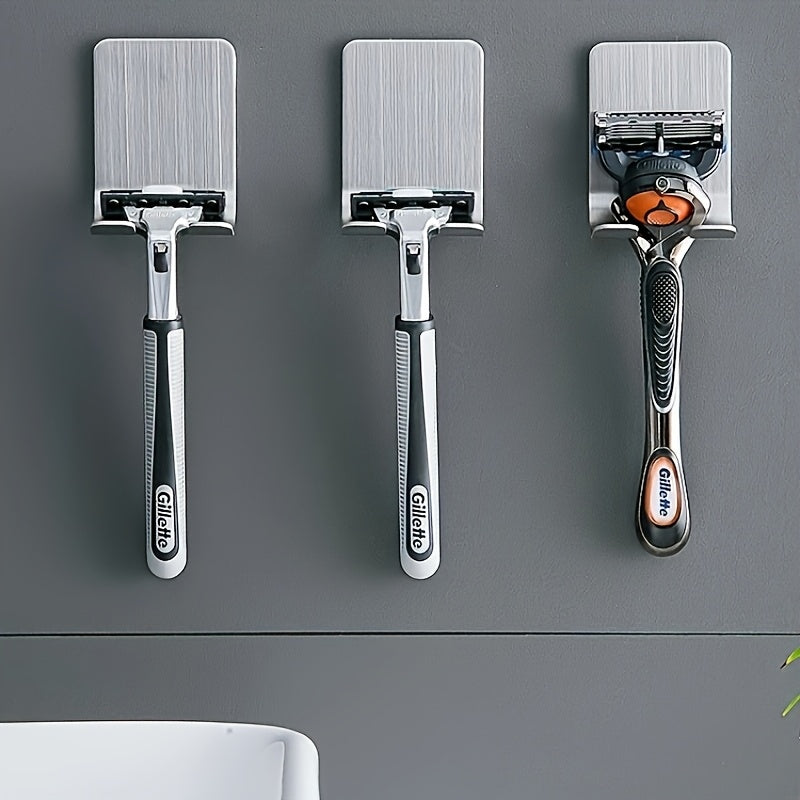 2pcs Crochets Muraux Adhésifs Argentés, Pas de Perçage Nécessaire, Porte-Rasoir de Salle de Bain, Crochet de Porte en Acier Inoxydable, Crochet de Chapeau de Chambre, Crochet de Peignoir de Salle de Bain et Cuisine