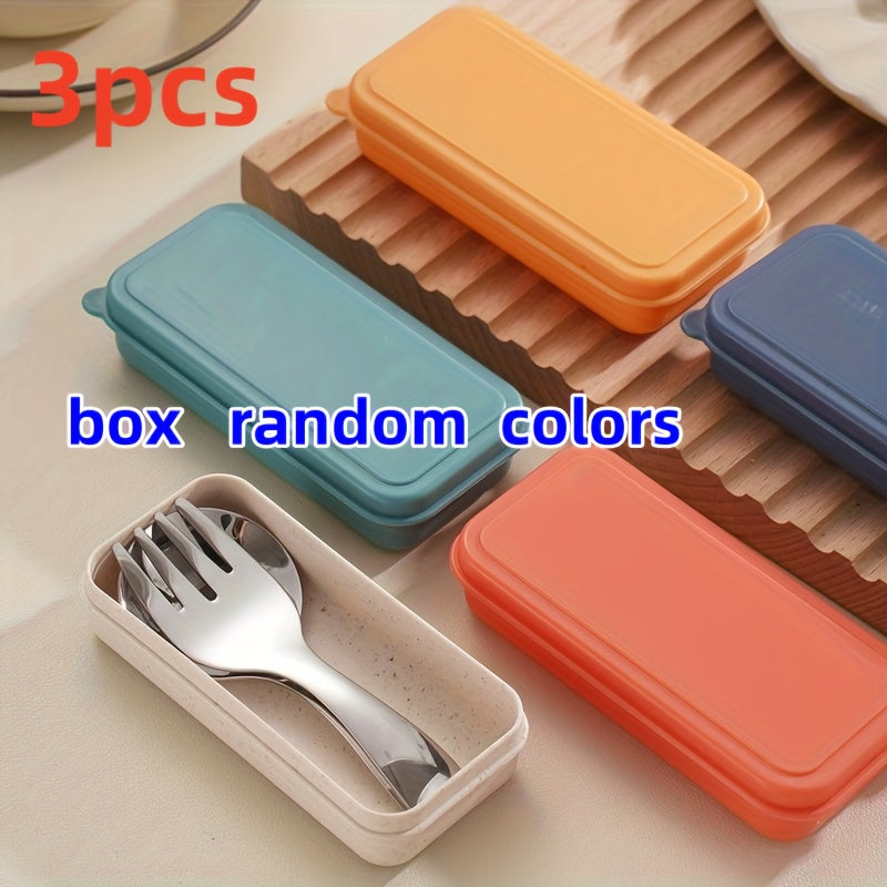 3pcs stainless steel spoon and fork set, the short-handled small round spoon can be used as an ice cream spoon or a dessert spoon, simple and durable, and it is a portable tableware set for outdoor picnics, camping and traveling.