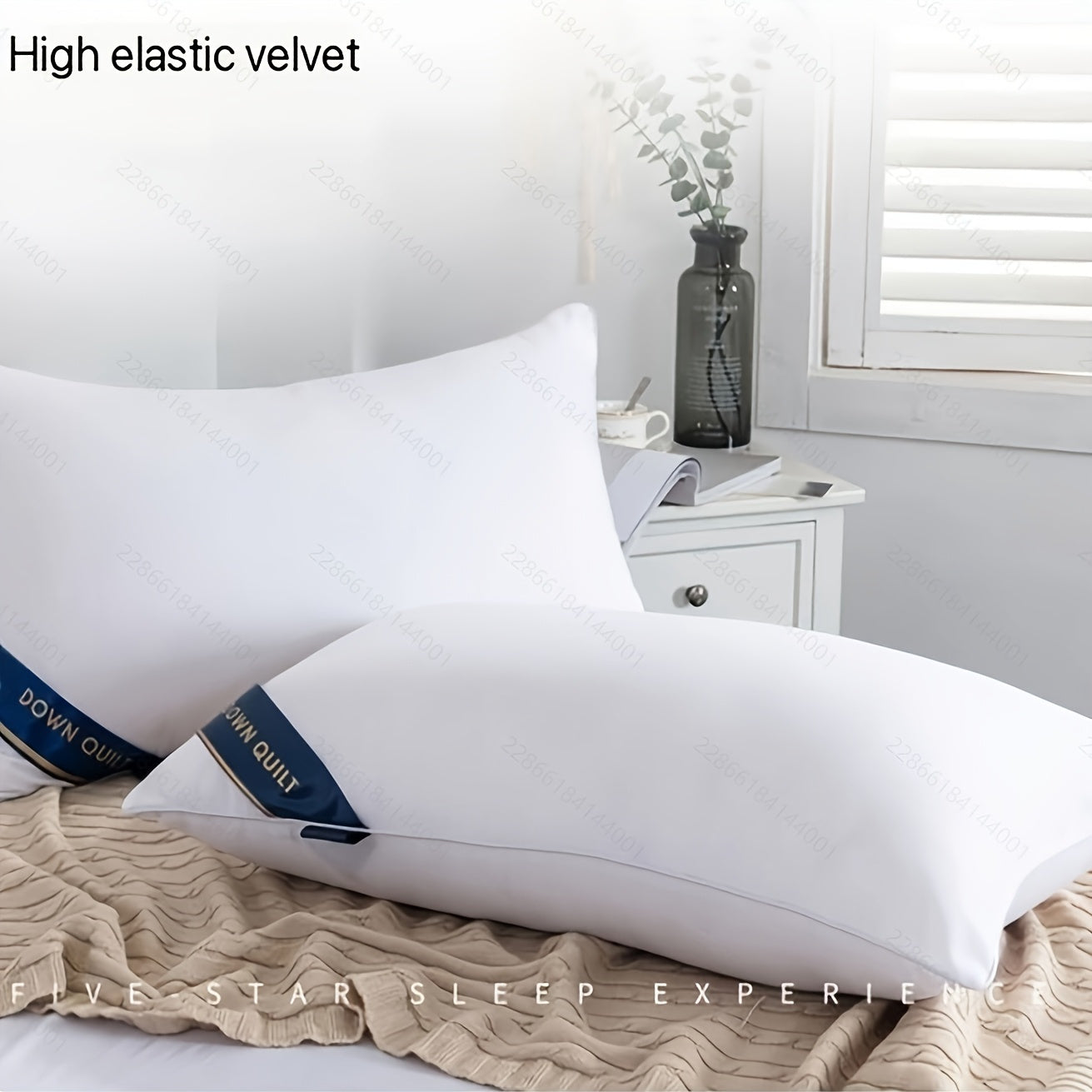 2 oreillers de luxe pour coussin de style hôtel 950g\u002F㎡ - Doux, confortable, aide au sommeil non collapsible, cadeau idéal pour la maison, blanc avec étiquette bleue, oreiller confortable | Design élégant de l'étiquette | Tissu durable