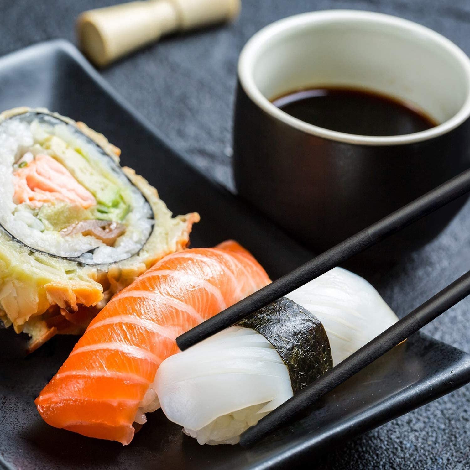 5 Pairs Cherry Blossom Pattern Fiberglass Chopsticks, 9.5 Inches, Polished Finish, Reusable & Dishwasher-Safe, Polyethylene Terephthalate Material