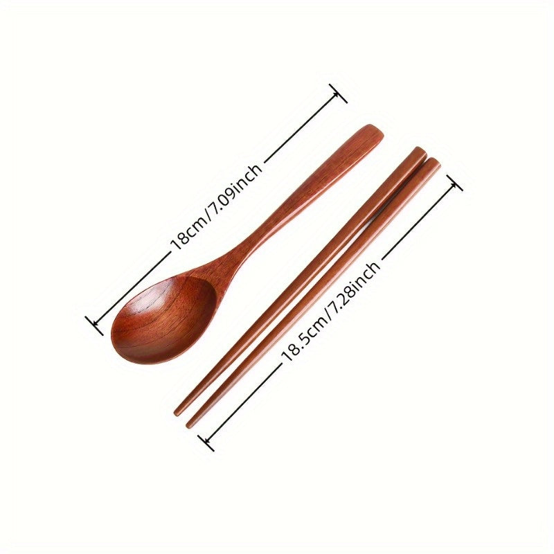 2pcs Set Japanese Wooden Spoon & Chopsticks - Long Handle, Portable Tableware for Couples and Students