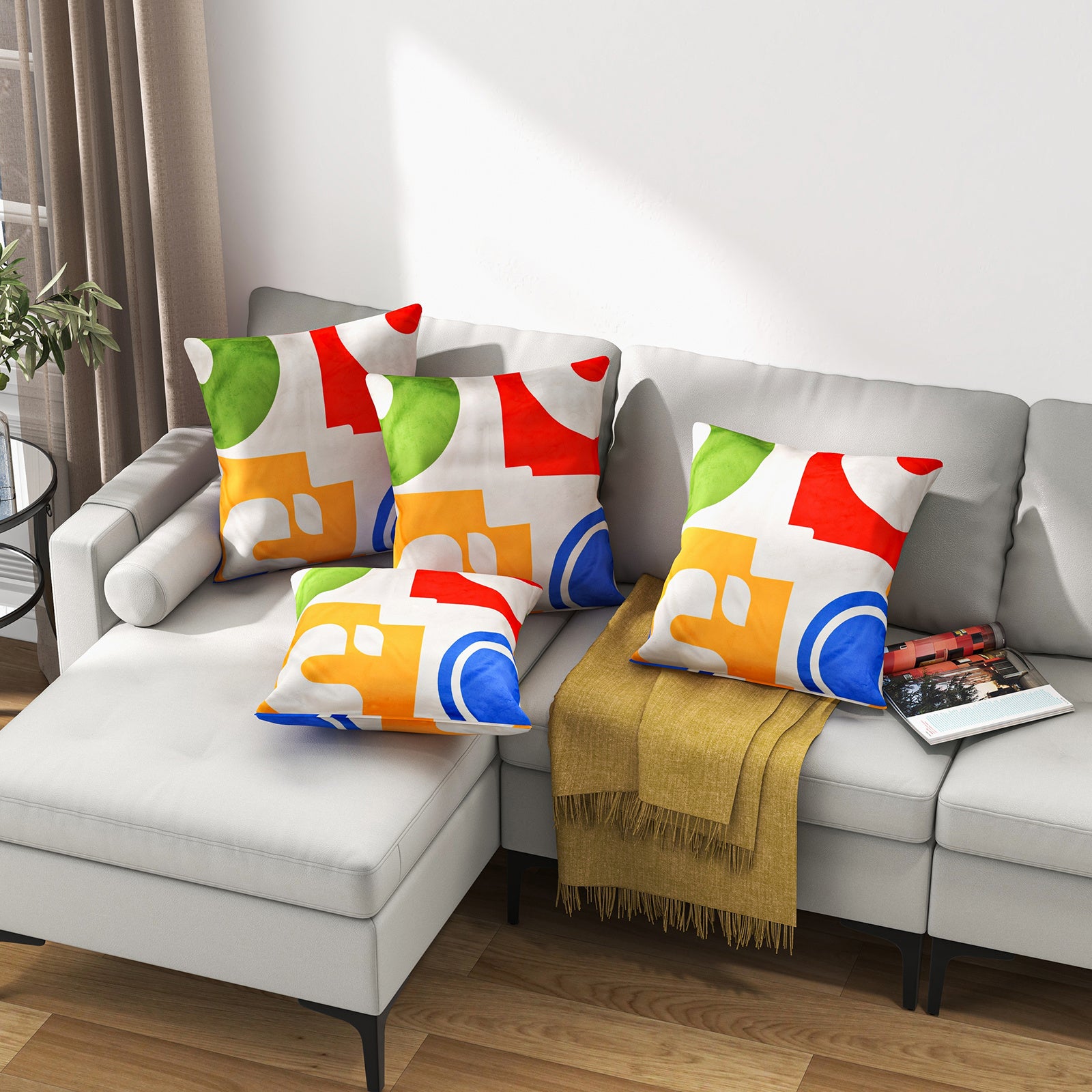 Maxmass Ensemble de 4 Coussins Carrés en Velours Amovibles et Lavables, Rouge 18\