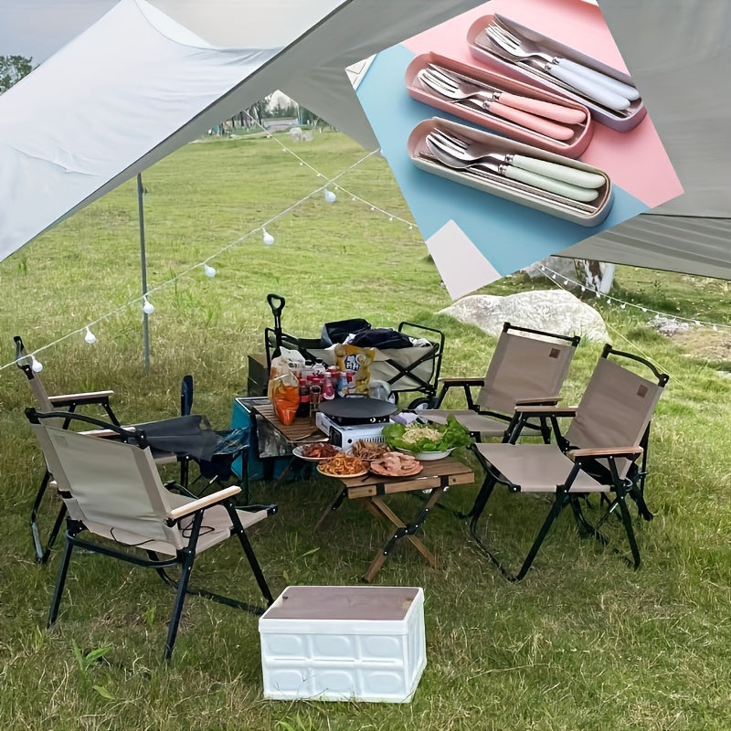 Polished Stainless Steel Portable Cutlery Set with Storage Box - Ideal for Picnics, Camping, and Daily Use of Camping Cookware