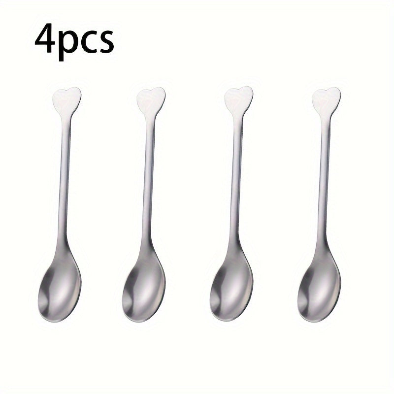 4 Pieces Stainless Steel Spoons with Heart-Shaped Handles: Perfect for Coffee, Tea, Soup, and More
