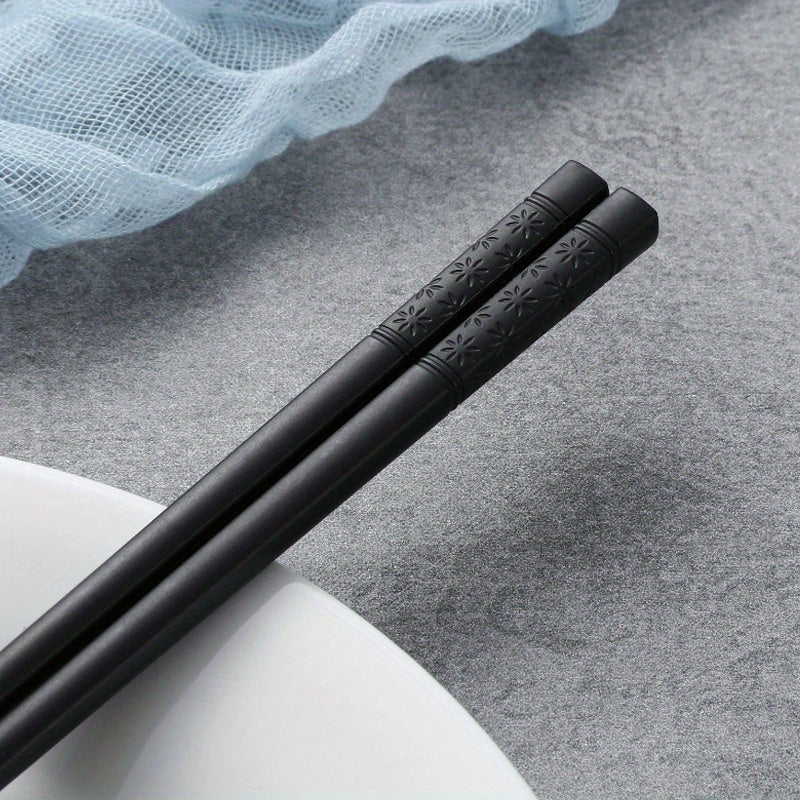 5 Pairs Black Patterned Chopsticks, Household Anti-slip Chopsticks, High Temperature Resistant Chopsticks