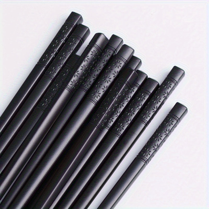 5 Pairs Black Patterned Chopsticks, Household Anti-slip Chopsticks, High Temperature Resistant Chopsticks