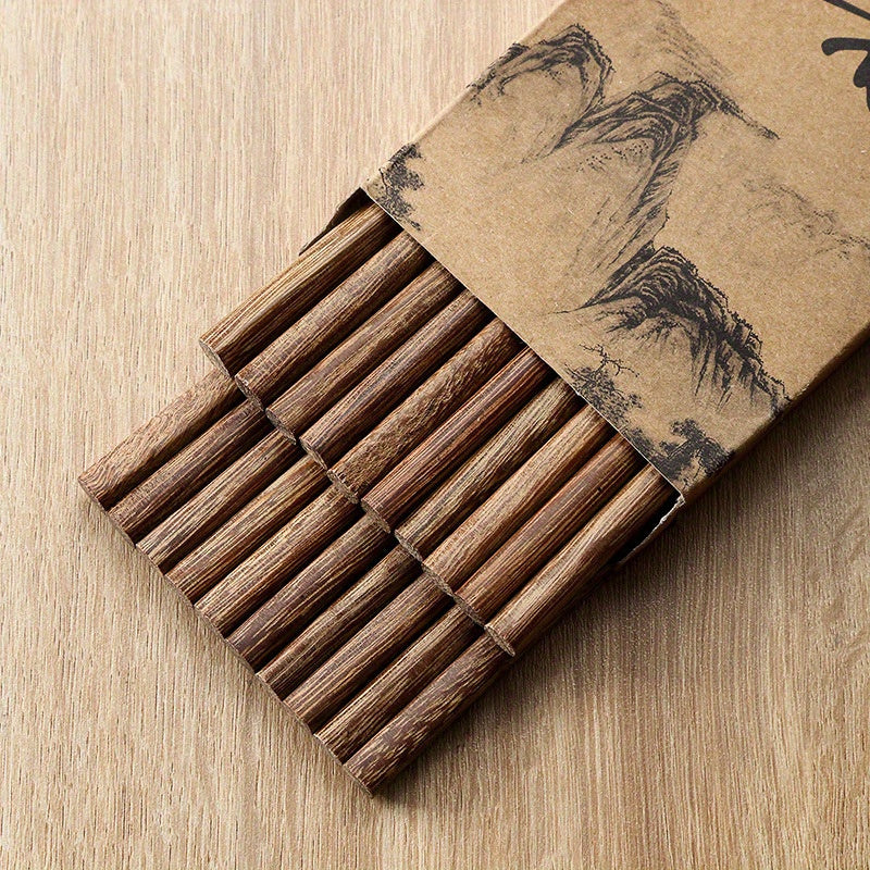 10 Pairs Gift Box Chicken Wing Wooden Chopsticks Home Use Unvarnished and Unwaxed Healthy Chopsticks Chinese Round Head Wooden Chopsticks