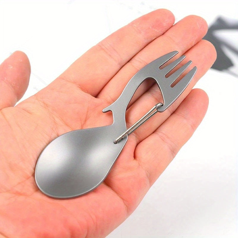 Multi-Functional Outdoor Camping Spoon: Ultra-Light Titanium Tableware for Picnic, BBQ, And Portable Food - Includes Fork And Spoon - Polished Stainless Steel