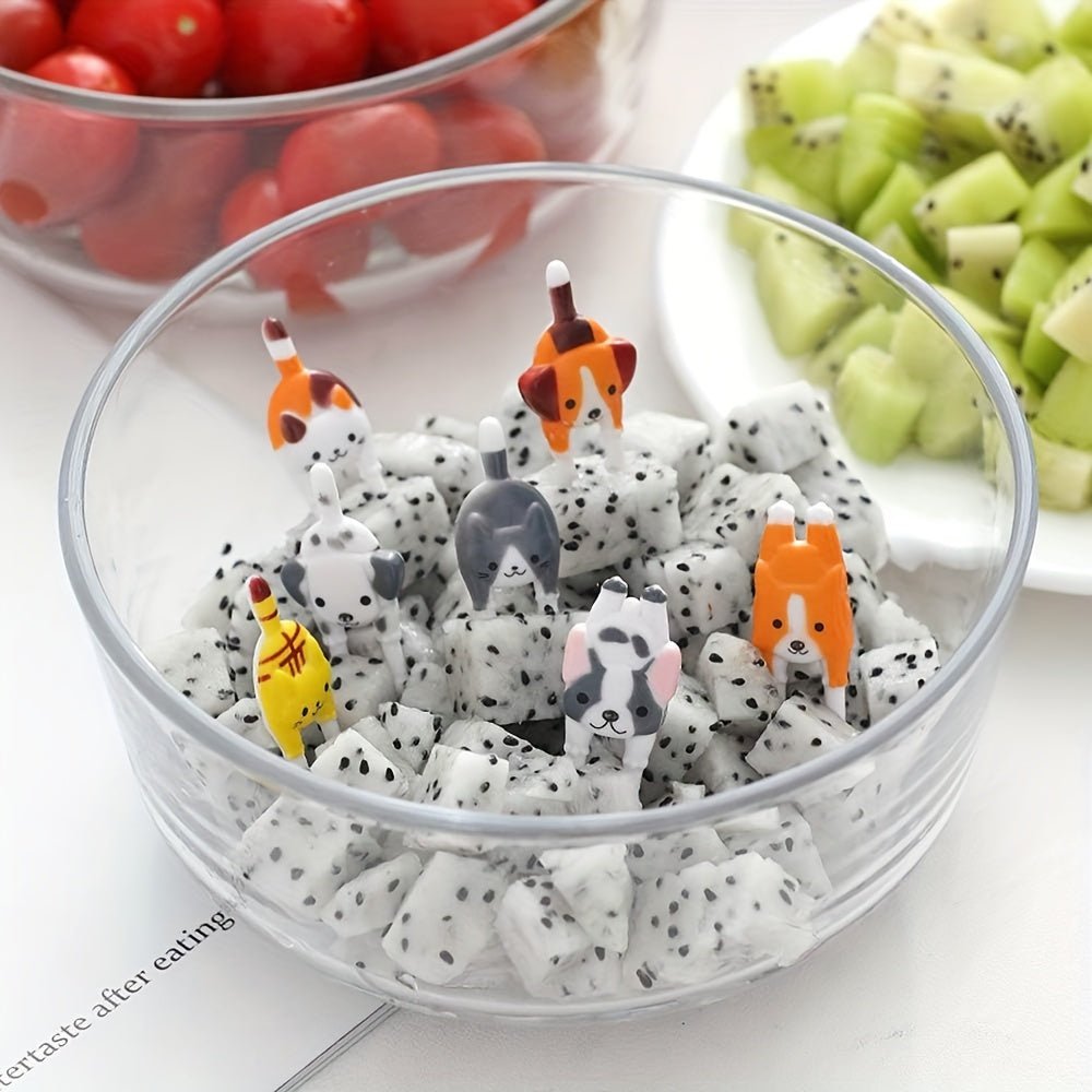 7pcs Cute Mini Animal Food Forks - Reusable Plastic Cat & Dog Designs for Snacks, Fruits, Bento Lunch Boxes - Perfect for Pet-Themed Parties, Birthdays, Pool Gatherings - No Batteries Required