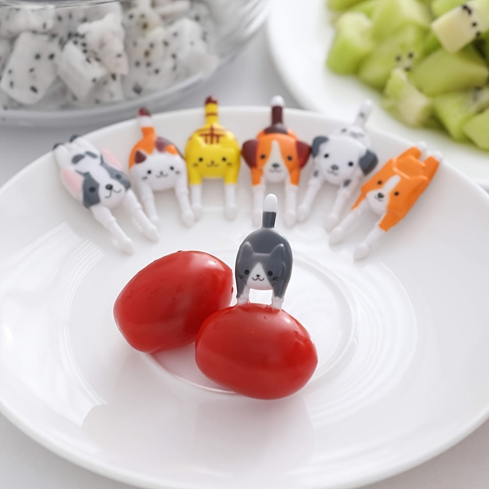 7pcs Cute Mini Animal Food Forks - Reusable Plastic Cat & Dog Designs for Snacks, Fruits, Bento Lunch Boxes - Perfect for Pet-Themed Parties, Birthdays, Pool Gatherings - No Batteries Required