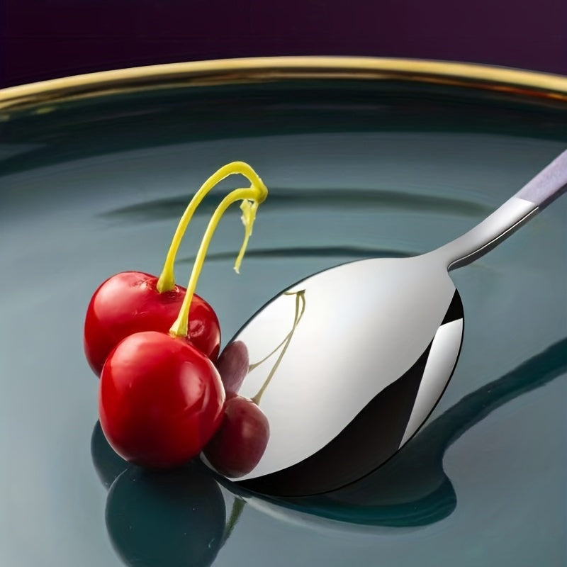 5pcs Stainless Steel Spoons Set, Rust-Resistant, Long-Handled, Thickened Comfort, Heavy-Duty Kitchen Accessories, Ideal for Family Gatherings, Potlucks, and Restaurants