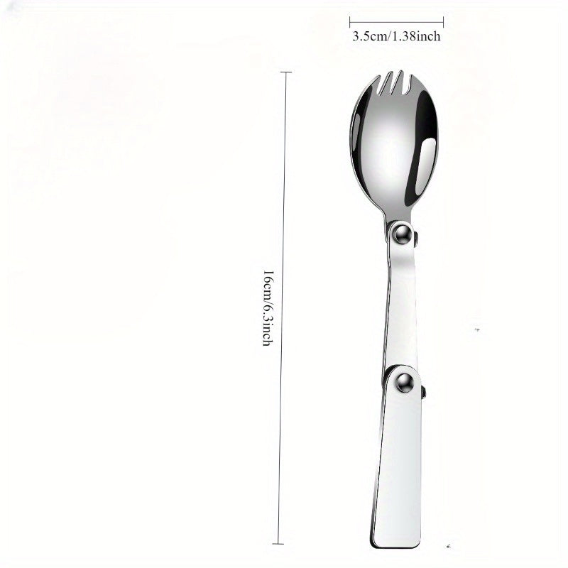 1 Set Stainless Steel Foldable Flatware - Polished Finish, Portable Camping Cutlery, Compact Travel Fork and Spoon Set for Outdoor, Picnic, Fishing, Boating, Backpacking