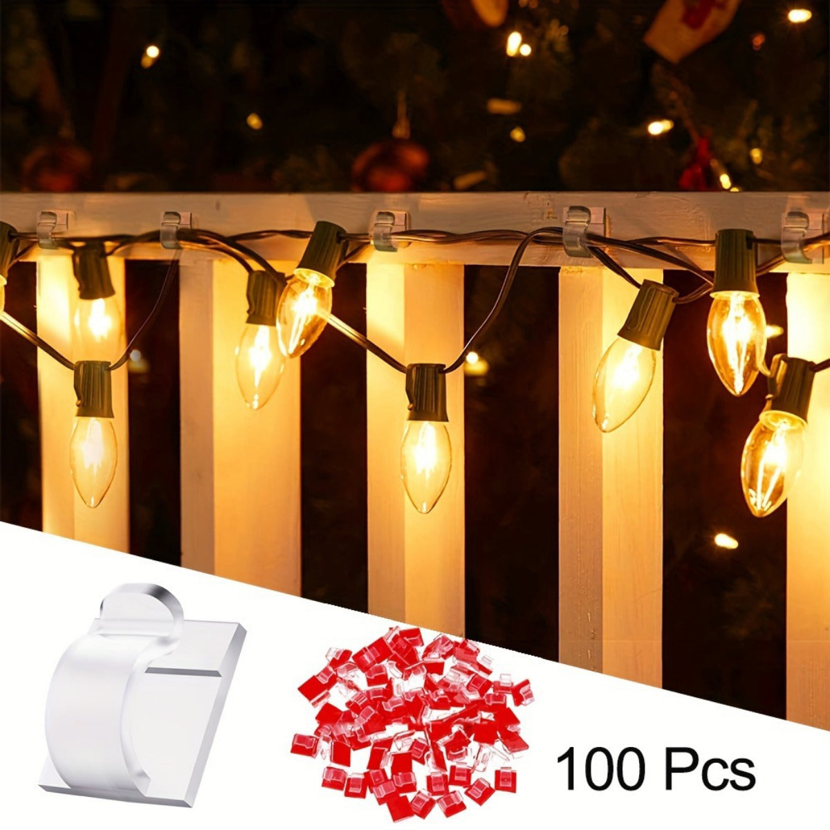 100pcs Crochets de Guirlande Lumineuse Extérieure en Plastique Transparent - Clips de Câble Auto-adhésifs Étanches pour Décorations de Noël Festives, Supports de Cordon Transparents pour Suspendre des Lumières