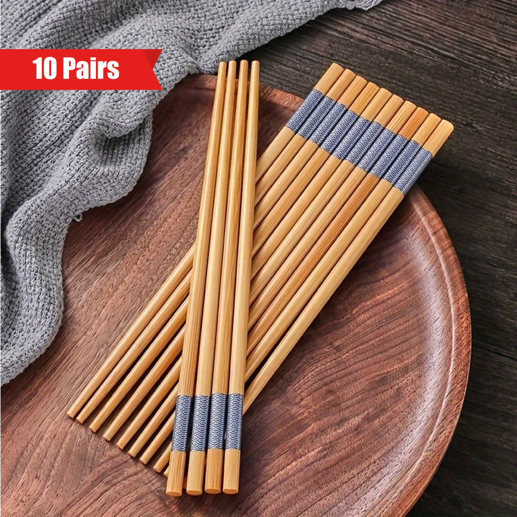 10 Pairs of Bamboo Printed Chopsticks, Reusable Long Chinese Chopsticks, Tableware, Natural and Healthy Restaurant, Gourmet, Noodles, Kitchen Accessories, Halloween, Christmas