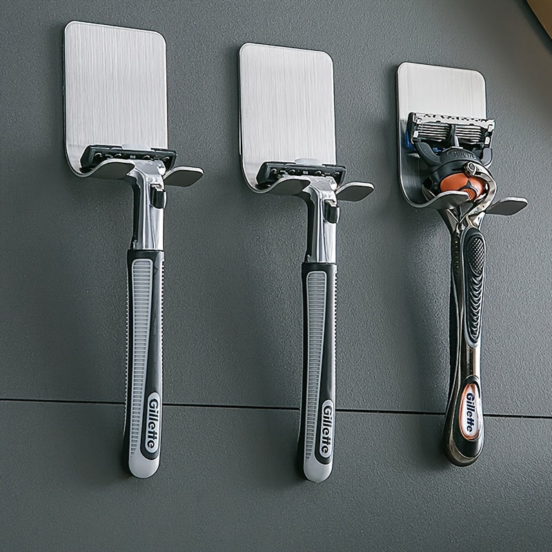 2pcs Crochets Muraux Adhésifs Argentés, Pas de Perçage Nécessaire, Porte-Rasoir de Salle de Bain, Crochet de Porte en Acier Inoxydable, Crochet de Chapeau de Chambre, Crochet de Peignoir de Salle de Bain et Cuisine