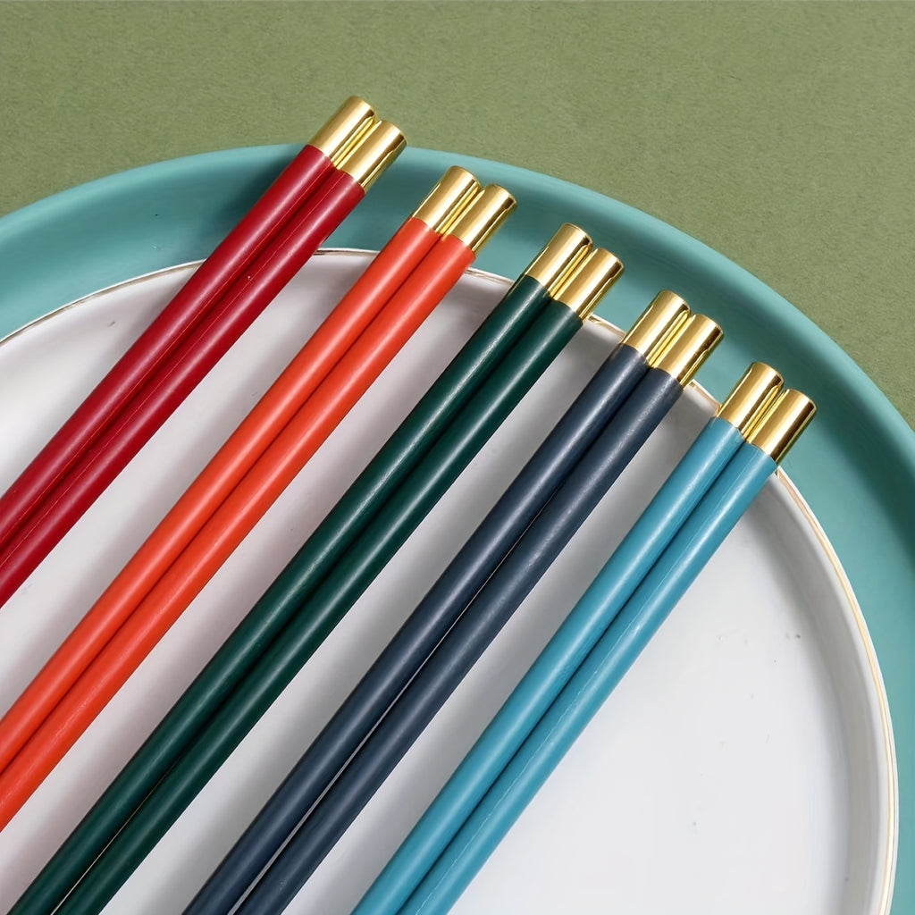 5 Pairs of 24 Cm \u002F 9.45 Inches Dome-Shaped Golden Chopsticks, Reusable, Suitable for Individual Use, Promoting Healthy Dining. Ideal for Both Home And Restaurant Use.