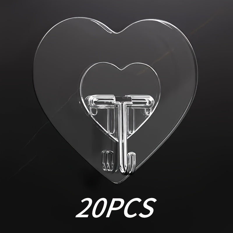 20 pièces Grands Crochets Forts à Adhésion Sans Perçage pour Cuisine et Salle de Bain Transparents, Crochets Robustes sans Traces pour Suspension Murale, Crochets Utilitaires