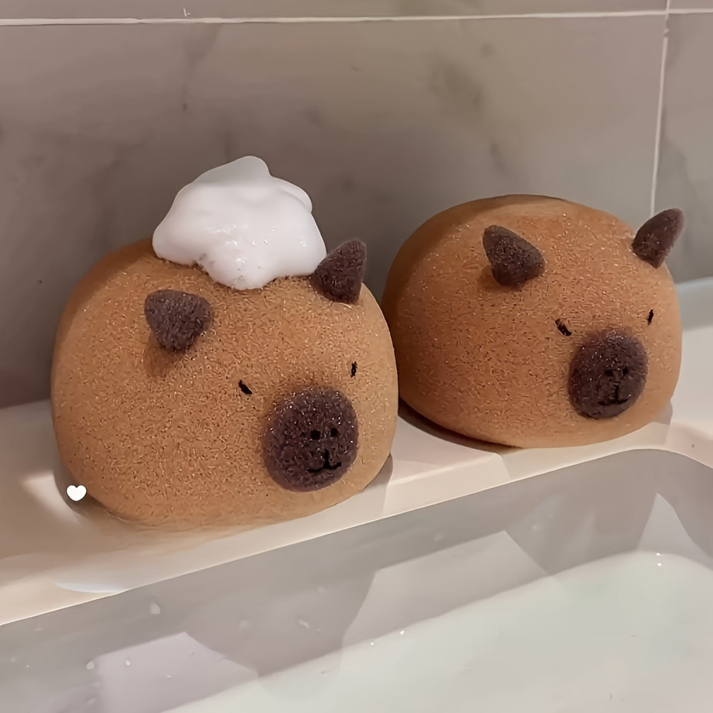 Boules de bain Kapibala 1\u002F2, éponges de douche douces et mignonnes, accessoires de bain pour le visage et le corps, cadeaux adorables en forme d'animaux