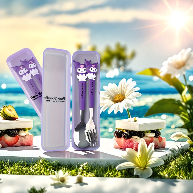 For Hello Kitty & for Kuromi Cartoon Stainless Steel Cutlery Set - Fork, Spoon, Knife for Home Dining, Picnics, Camping & Dorms