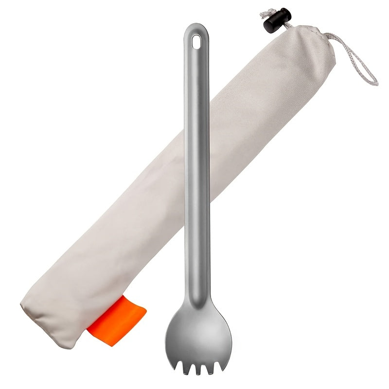 Titanium Alloy Spork with Long Handle - Ultralight, Dual-Purpose Fork and Spoon Combo with Protective Cloth Bag for Outdoor Camping and Hiking - Durable, Easy to Clean, Heat Resistant Flatware