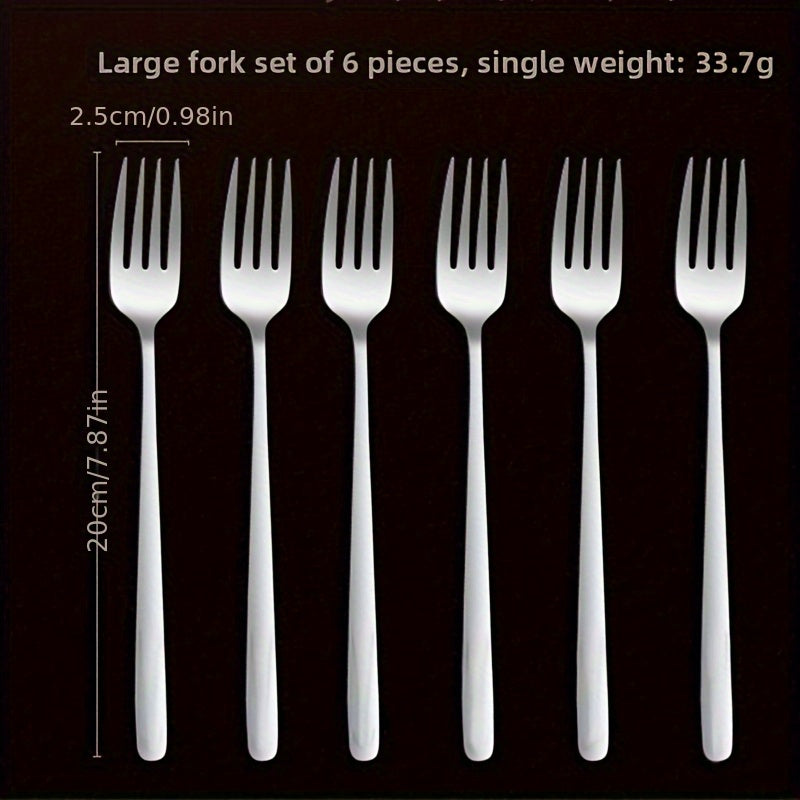 Stainless Steel Spoon and Fork Set, Korean Style, Long Handle, Mixing, Soup Spoon, for Home Use, 6pcs