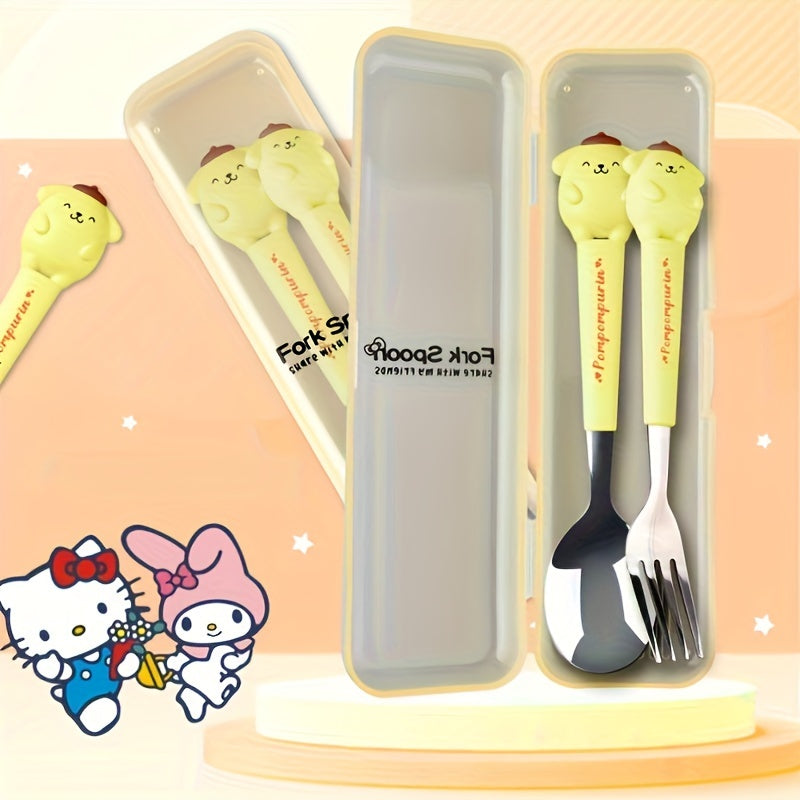 For Hello Kitty & for Kuromi Cartoon Stainless Steel Cutlery Set - Fork, Spoon, Knife for Home Dining, Picnics, Camping & Dorms