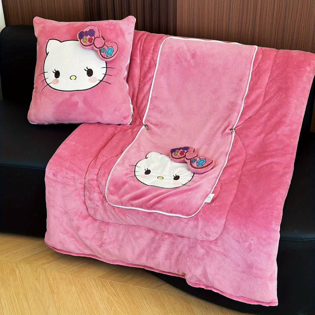 Kit Sanrio Hello Kitty 2 en 1 - Coussin et Couverture, Coussin de Siège, Couverture et Tapis pour Climatisation de Voiture, Couverture Portable et Oreiller de Voyage - Cadeaux pour Anniversaire, Saint-Valentin, Fête des Mères