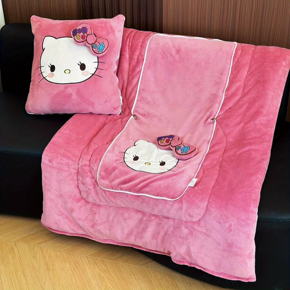 Kit Sanrio Hello Kitty 2 en 1 - Coussin et Couverture, Coussin de Siège, Couverture et Tapis pour Climatisation de Voiture, Couverture Portable et Oreiller de Voyage - Cadeaux pour Anniversaire, Saint-Valentin, Fête des Mères