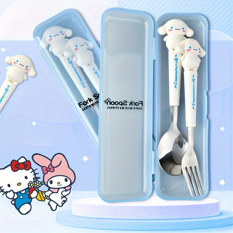 For Hello Kitty & for Kuromi Cartoon Stainless Steel Cutlery Set - Fork, Spoon, Knife for Home Dining, Picnics, Camping & Dorms