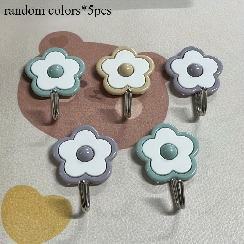 5\u002F10 pièces, crochets muraux adhésifs en forme de fleur, sans encombrement pour l'installation, supports à suspendre à la porte adhésifs solides, crochets multifonctions pour la décoration intérieure, installation facile, les couleurs peuvent varier.