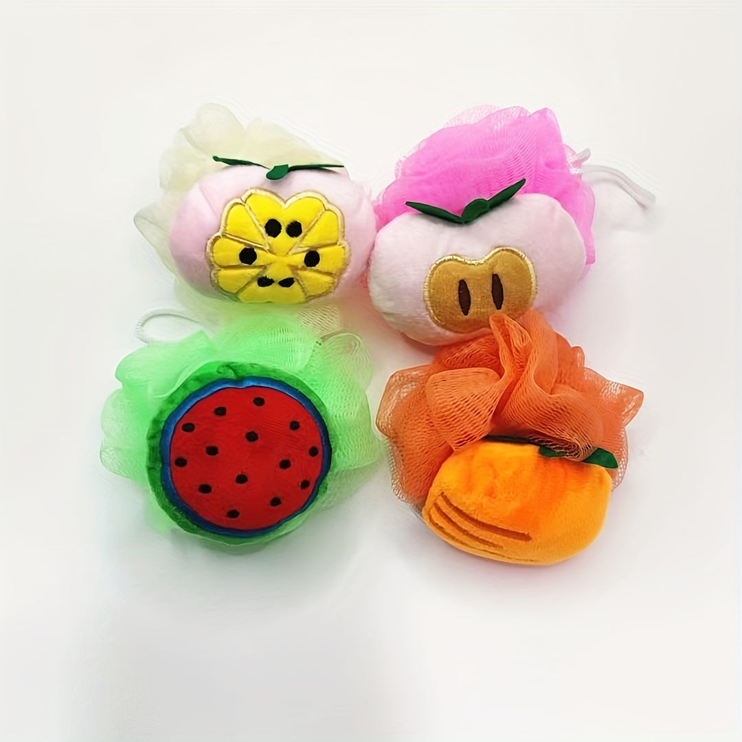 Lot de 4 Fleurs de Bain pour Bébés Filles, Balles de Bain Douces et Non-Éparpilantes pour Bébés Garçons, Balles de Bain à Motifs de Fruits
