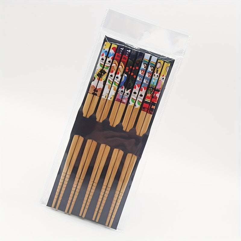 5 Pairs of Natural Bamboo Chopsticks Suitable for Sushi, Noodles, And Rice from Japan And Korea, One Pair Per Person, Traditional Chinese Chopsticks, Perfect for Kitchen And Restaurant Use, Gift Box Included.