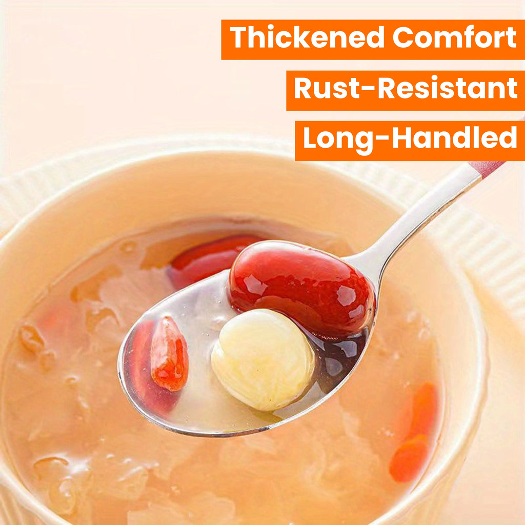 5pcs Stainless Steel Spoons Set, Rust-Resistant, Long-Handled, Thickened Comfort, Heavy-Duty Kitchen Accessories, Ideal for Family Gatherings, Potlucks, and Restaurants