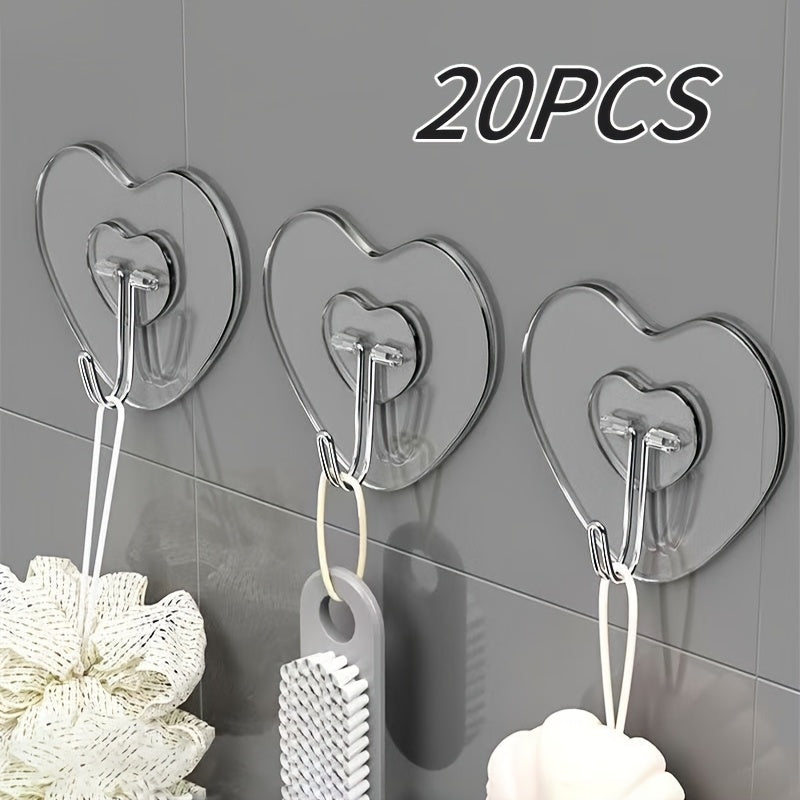 20 pièces Grands Crochets Forts à Adhésion Sans Perçage pour Cuisine et Salle de Bain Transparents, Crochets Robustes sans Traces pour Suspension Murale, Crochets Utilitaires