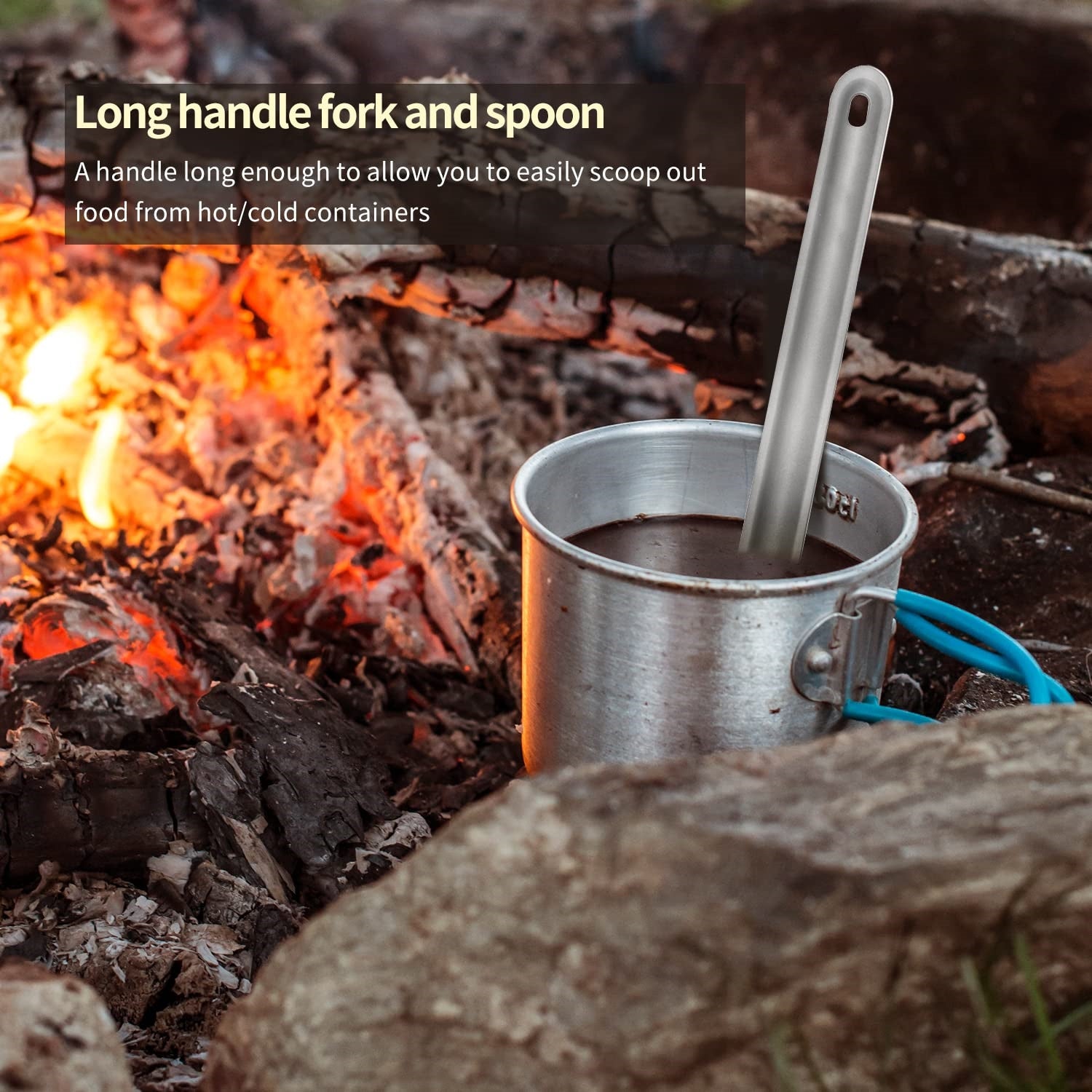 Titanium Alloy Spork with Long Handle - Ultralight, Dual-Purpose Fork and Spoon Combo with Protective Cloth Bag for Outdoor Camping and Hiking - Durable, Easy to Clean, Heat Resistant Flatware