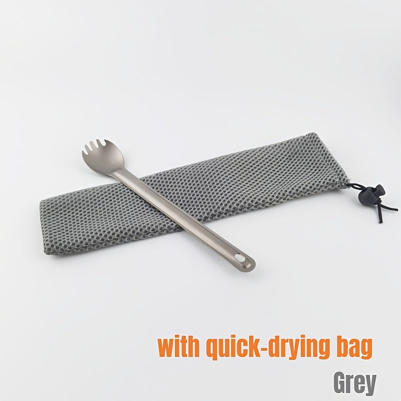 Titanium Alloy Spork with Long Handle - Ultralight, Dual-Purpose Fork and Spoon Combo with Protective Cloth Bag for Outdoor Camping and Hiking - Durable, Easy to Clean, Heat Resistant Flatware