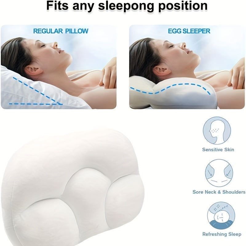 1pièce Oreiller de sommeil ergonomique 3D en forme d'œuf - Polyester fibre de fermeté moyenne, soutien de cou portable pour les dormeurs sur le côté et sur le dos, rembouré en mousse, facile à entretenir, coussin de voyage léger