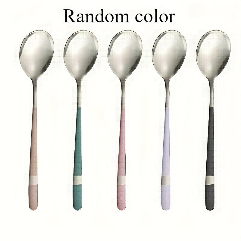 5pcs Premium Stainless Steel Spoon Set - Rust-Resistant, Long & Thick Handles for Easy Grip - Ideal for Family Gatherings, Potlucks & Restaurants