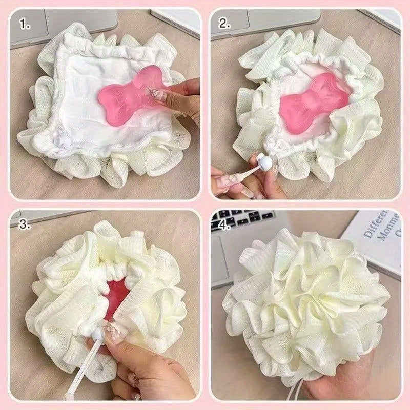 Ballon de Bain Fleur Nouveau Deux-en-Un Anti-Diffusion, Doux et Souple, Emballage de Savon pour le Bain