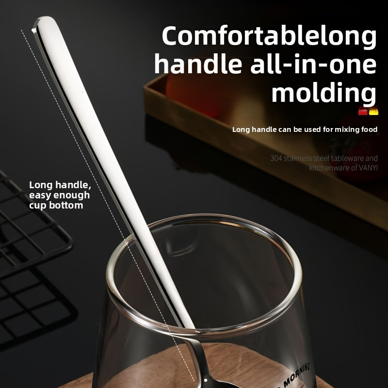 Stainless Steel Spoon and Fork Set, Korean Style, Long Handle, Mixing, Soup Spoon, for Home Use, 6pcs