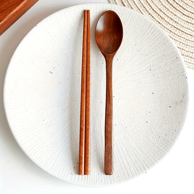 2pcs Set Japanese Wooden Spoon & Chopsticks - Long Handle, Portable Tableware for Couples and Students