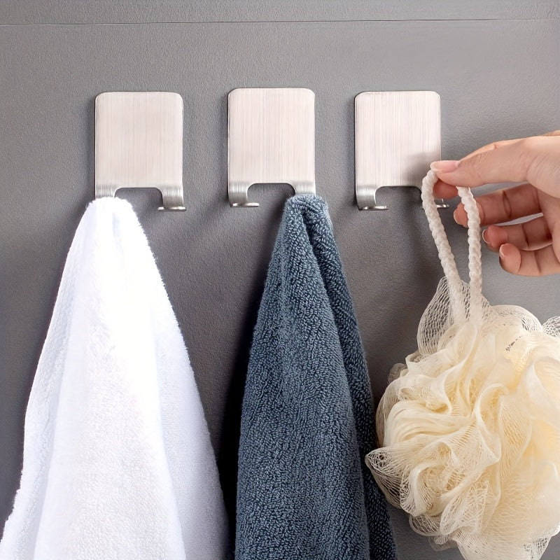 2pcs Crochets Muraux Adhésifs Argentés, Pas de Perçage Nécessaire, Porte-Rasoir de Salle de Bain, Crochet de Porte en Acier Inoxydable, Crochet de Chapeau de Chambre, Crochet de Peignoir de Salle de Bain et Cuisine