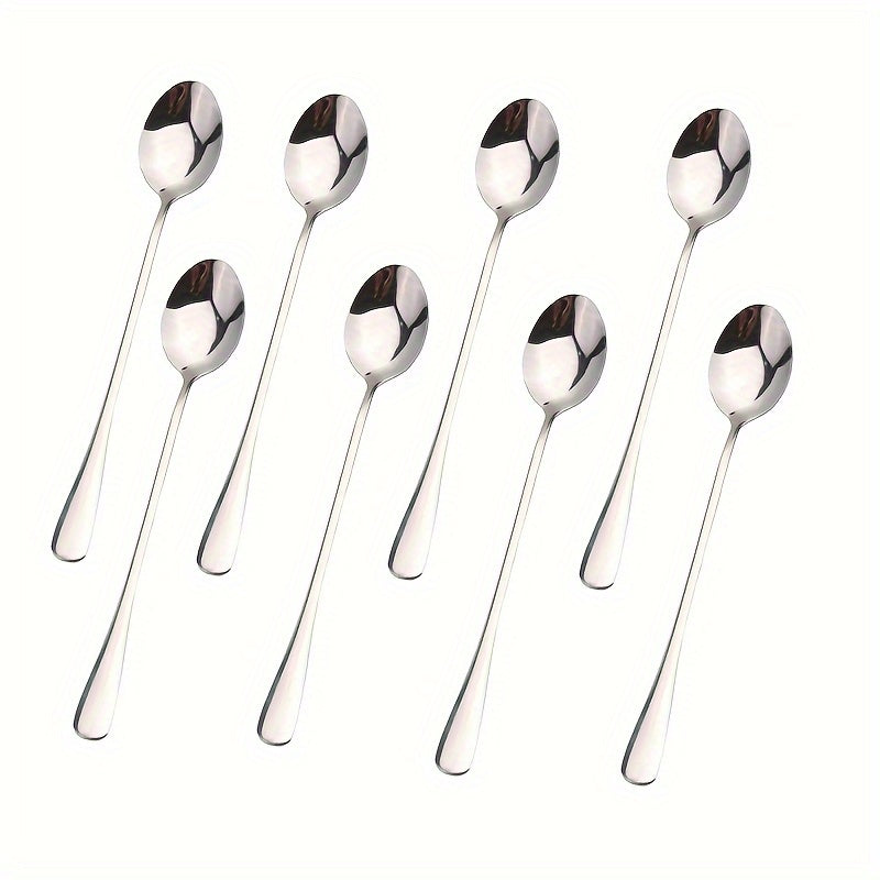 8pcs, Stainless Steel Long Handle Iced Tea Spoon, Coffee Spoon, Ice Cream Stirring Spoon, Kitchen Accessories