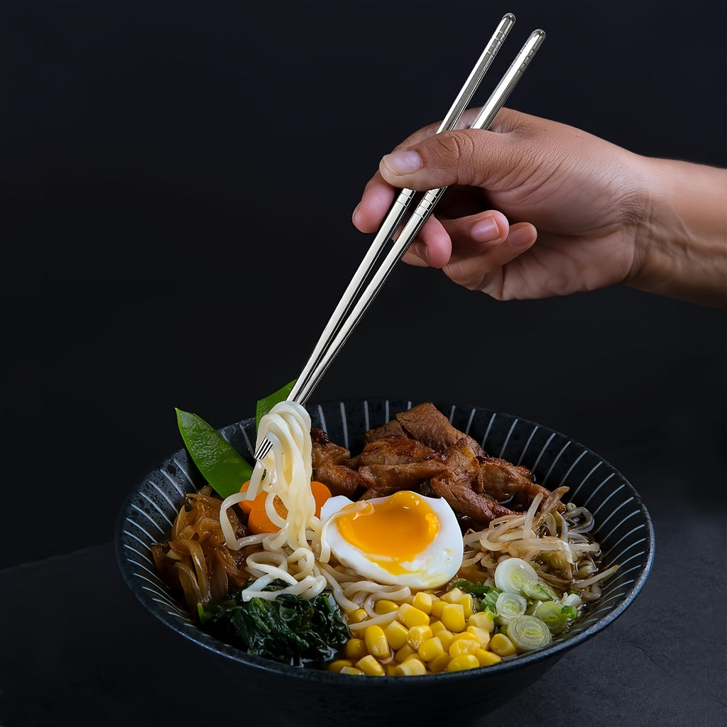 5 Pairs Striped Hollow Stainless Steel Chopsticks, 304 Non-Slip Lightweight Cutlery with 13 Grip Grooves, Reusable, Dishwasher Safe for Home, Restaurants, Parties & Holidays