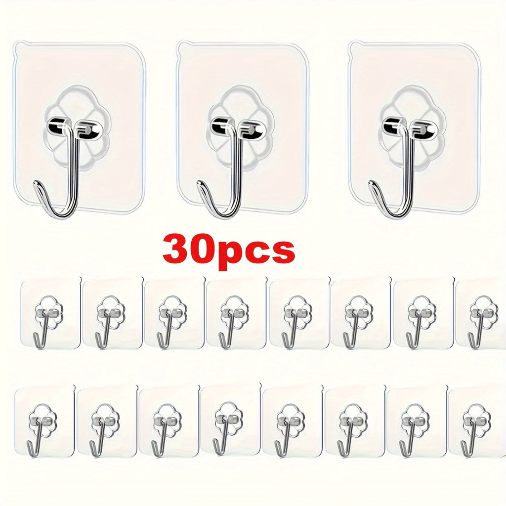 30pcs Crochets adhésifs transparents sans marques - Installation sans dommage, sans clou sur les murs, adaptés pour les cadres photo et les tuiles, fixation solide, compatible multi-surfaces, crochets utilitaires
