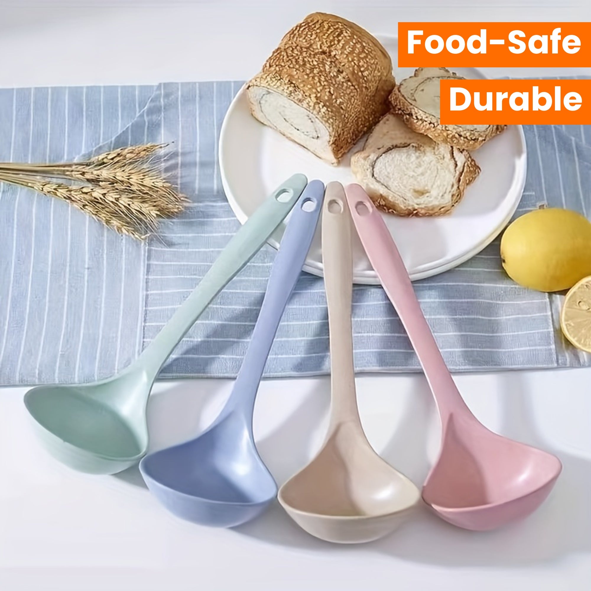 4pcs Long Handle Plastic Soup Spoons - Durable, Food-Safe Kitchen Utensils for Soups & Porridge