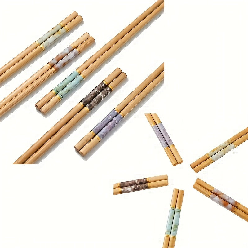 10 pairs, bamboo printed chopsticks, reusable, suitable for wedding party ceremonies, slip resistant chopsticks, washable in dishwasher, lightweight chopstick set,