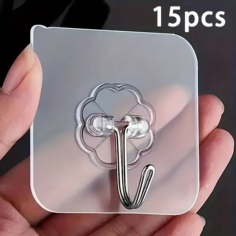 15pcs Crochets Adhésifs Forts - Étanches, Installation Facile pour Mur & Salle de Bain, Organisateur de Suspension Multifonctionnel Sans Couture, Crochets pour Salle de Bain, Crochets Utilitaires