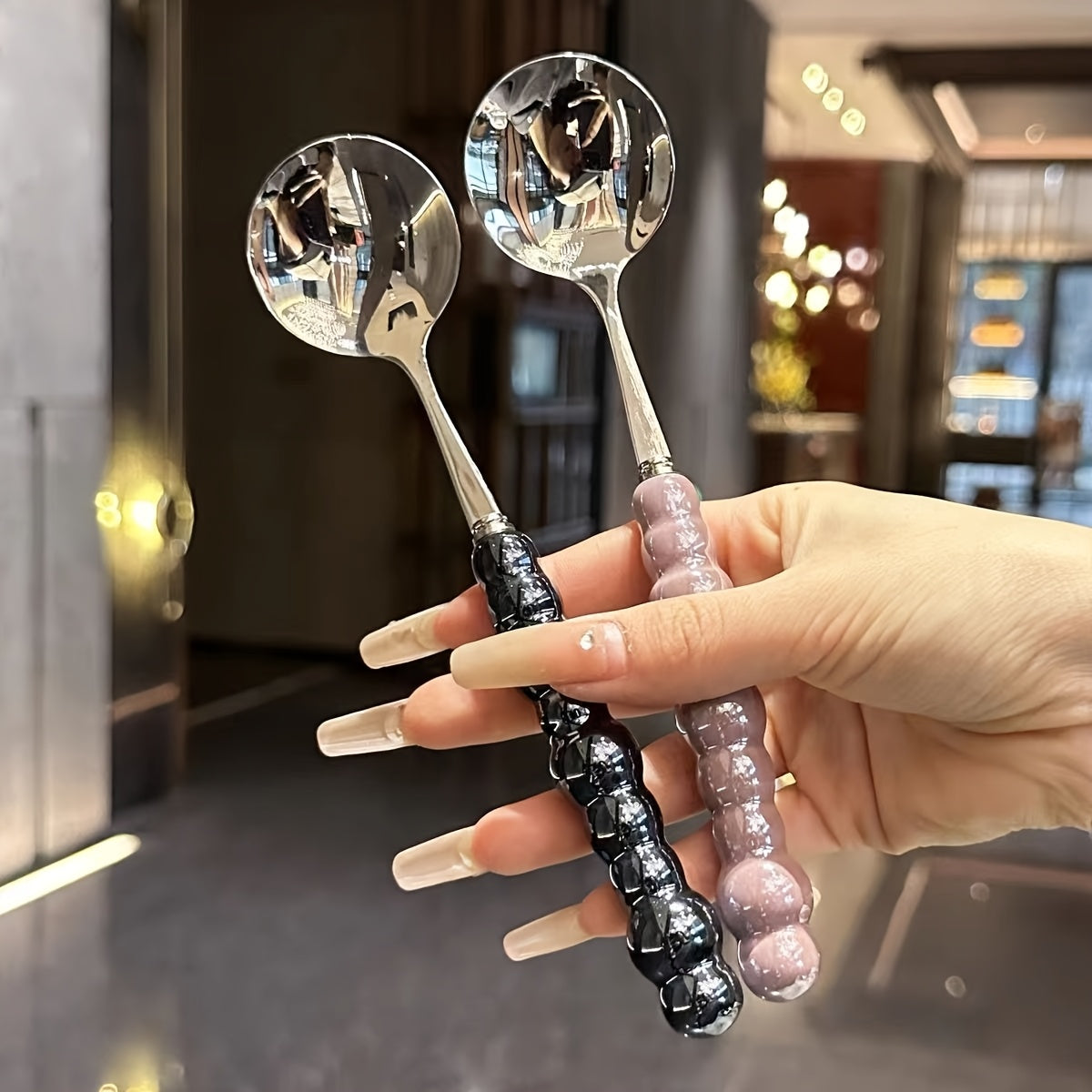 4pcs Stainless Steel Pearl Handle Spoon Household Coffee Spoon Special Good-looking Water Cup High-Value Mixing Spoon
